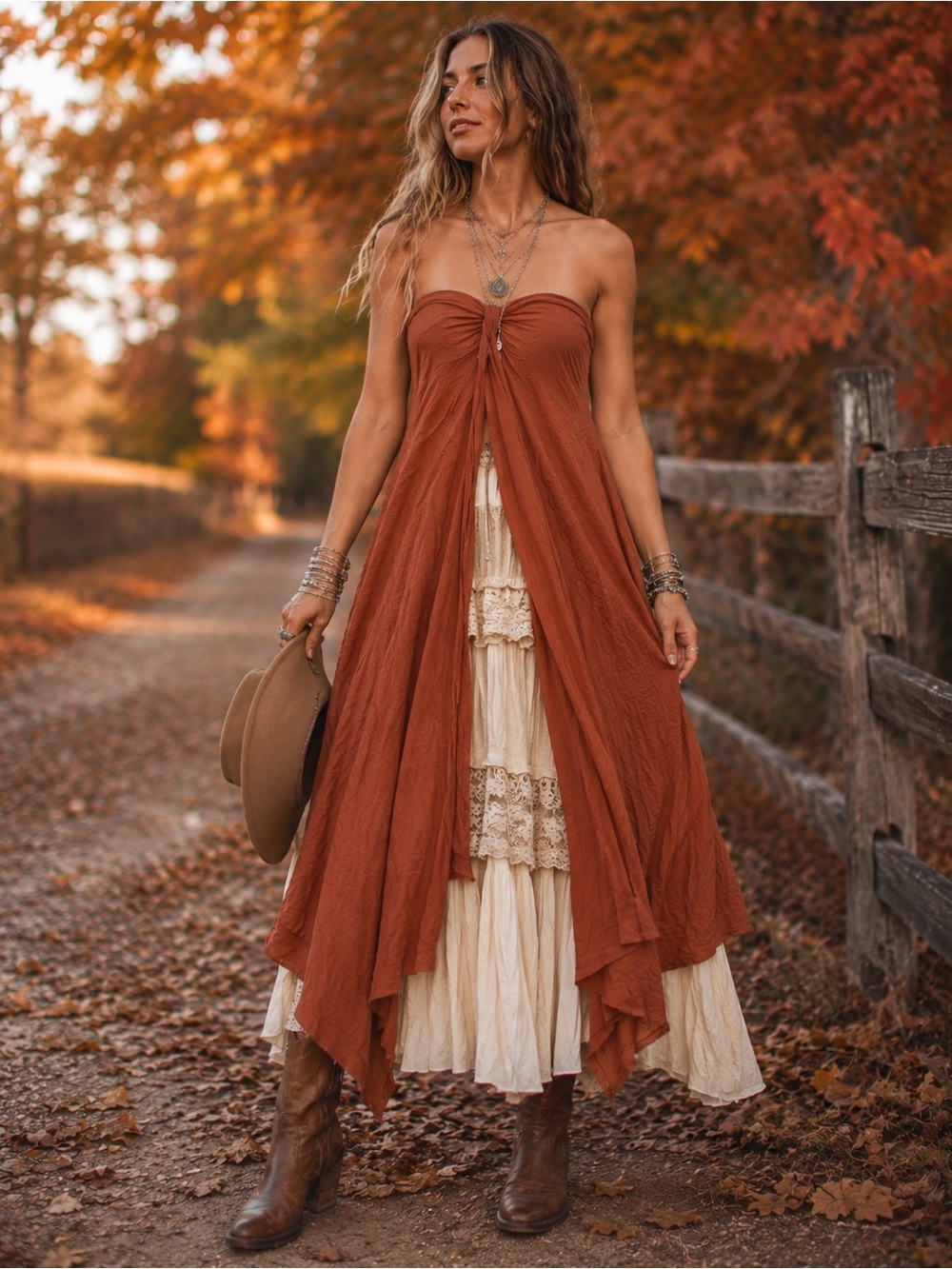 Free People Top XL Burnt Orange Bandeau Strapless Boho Lagenlook Swim Cover Up
